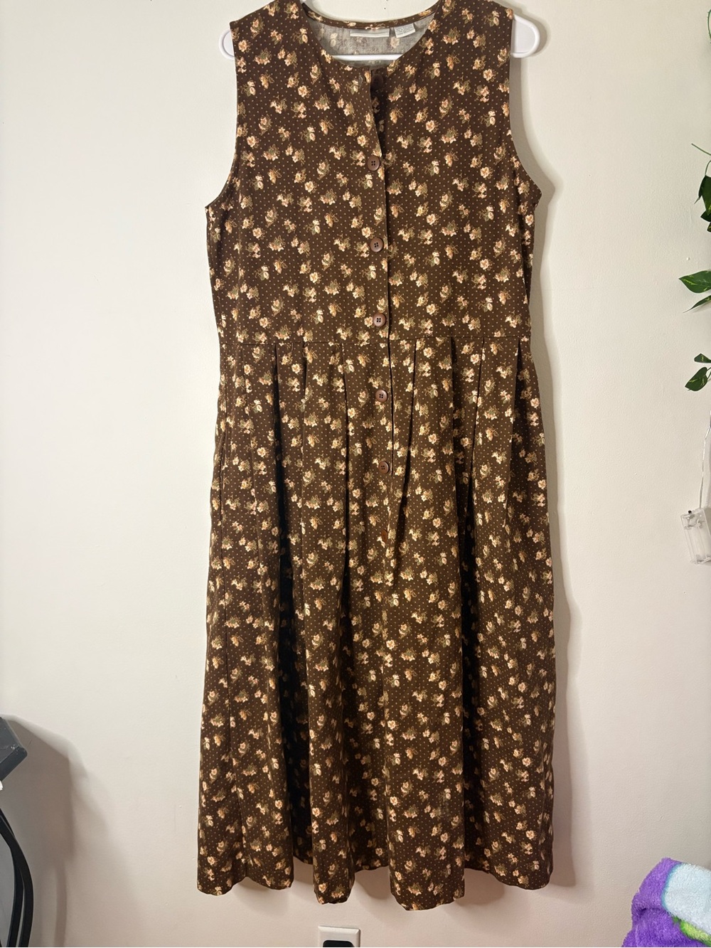 Pierre Cardin Brown Floral Button-Front Midi Dress